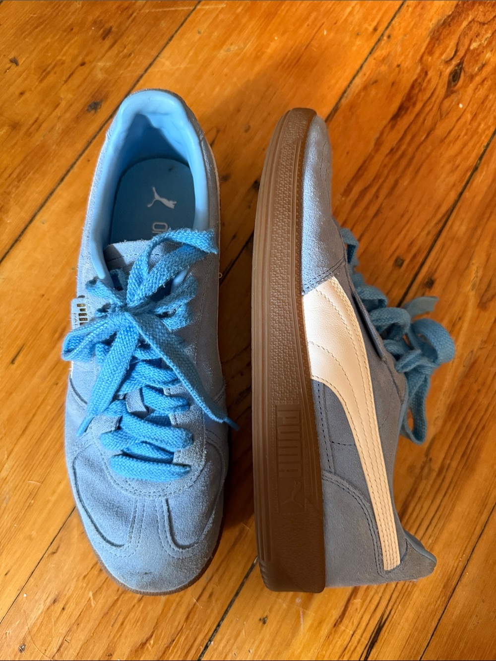 Puma Light Blue Suede Sneakers with White Formstrip
